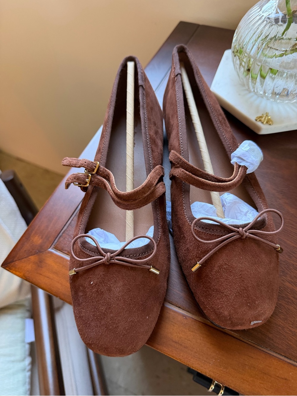 Madewell Brown Suede Mary Jane Flats with Bow